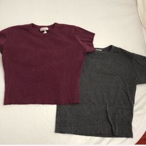 In Charge two Y2K cropped t-shirts solid burgundy and gray